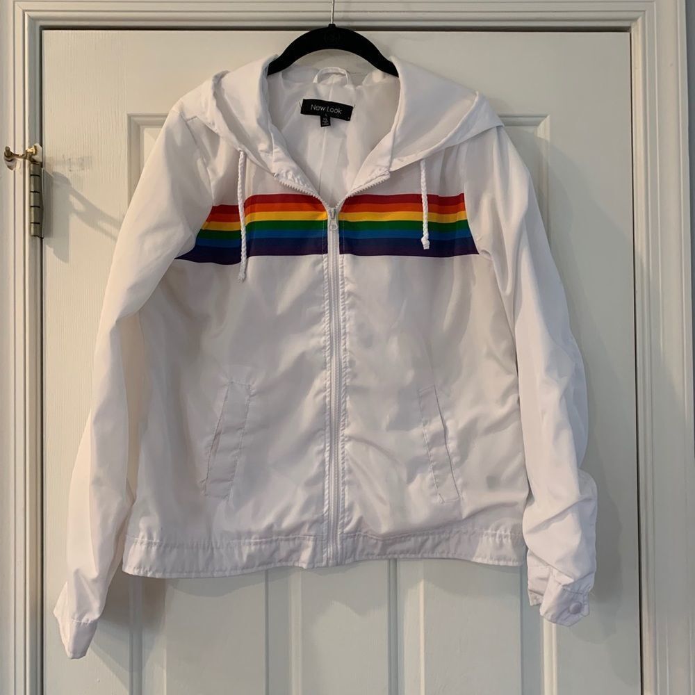 Look White Rainbow Pride Windbreaker sz XL New